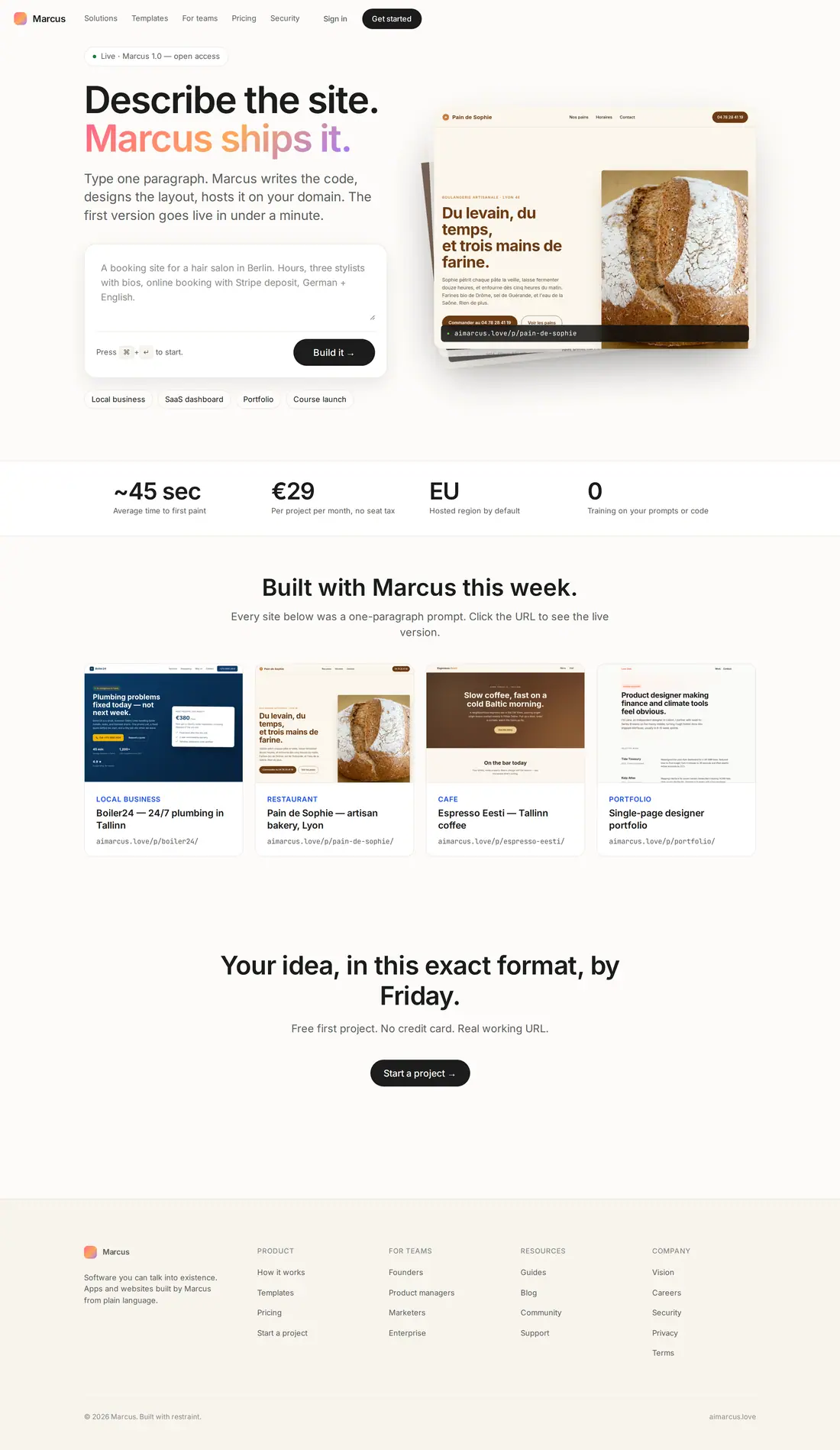 aimarcus.love — AI site builder